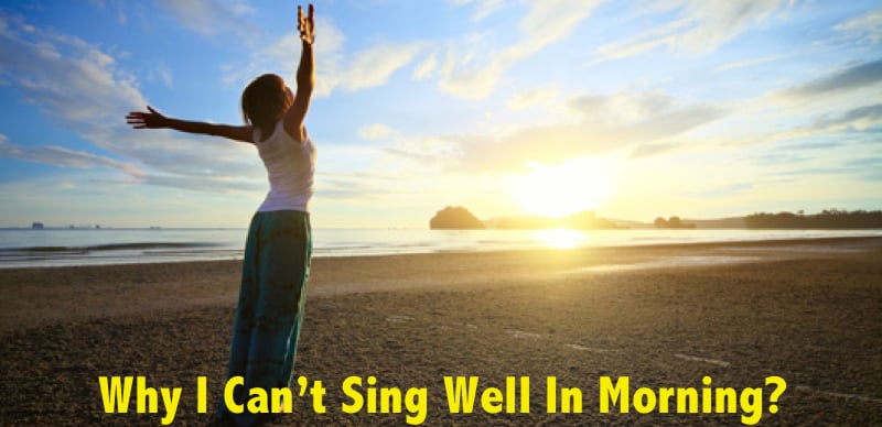 Woman warm up her voice on the beach in the morning.