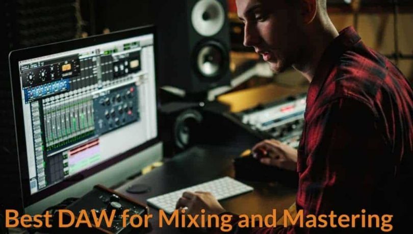 Music producer is using Daw to editing and mixing songs on computer.